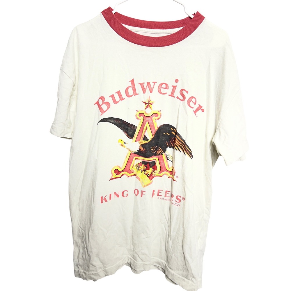 Abercrombie & Fitch Budweiser King of Beers Ringer Graphic T-Shirt Mens L Cream
